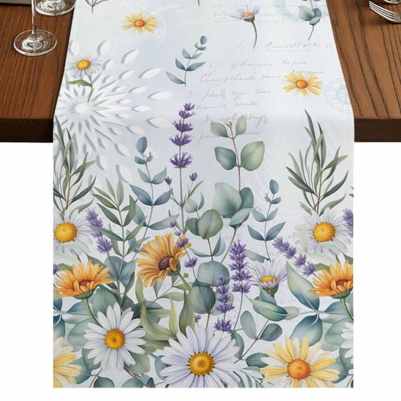 Table Runners 72 Inches Long Dress Scarves, Floral Eucalyptus Leaves Farmhouse Kitchen Table Runner, Coffee Tablerunners, Daisy Summer Botanical Watercolor 13x72 Inch
