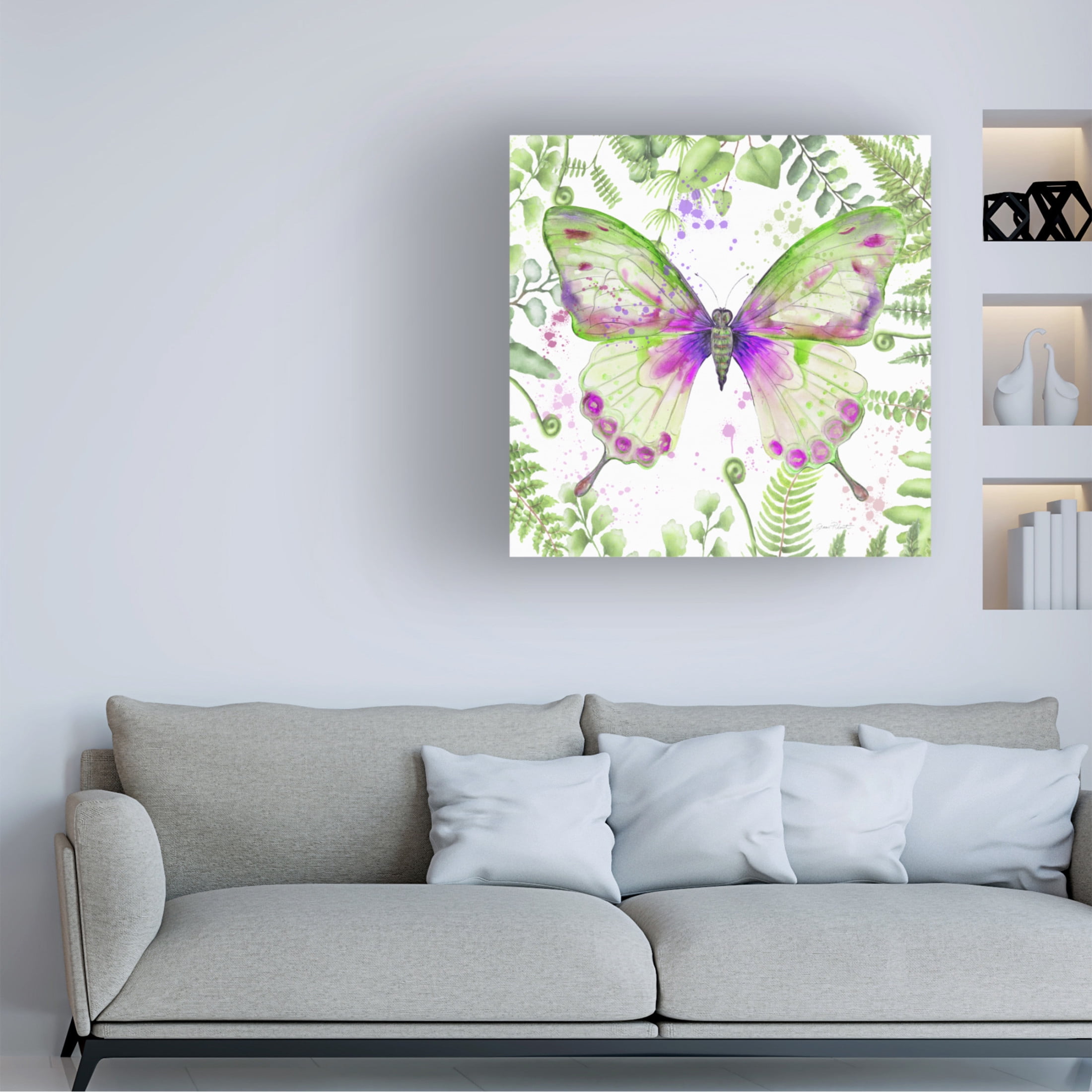 Canvas Wall Art - Jean Plout 'Botanical Butterfly Beauty 3' Wall Art for Living Room, Bedroom, or Office Décor by Trademark Fine Art - 35 x 35 Inches