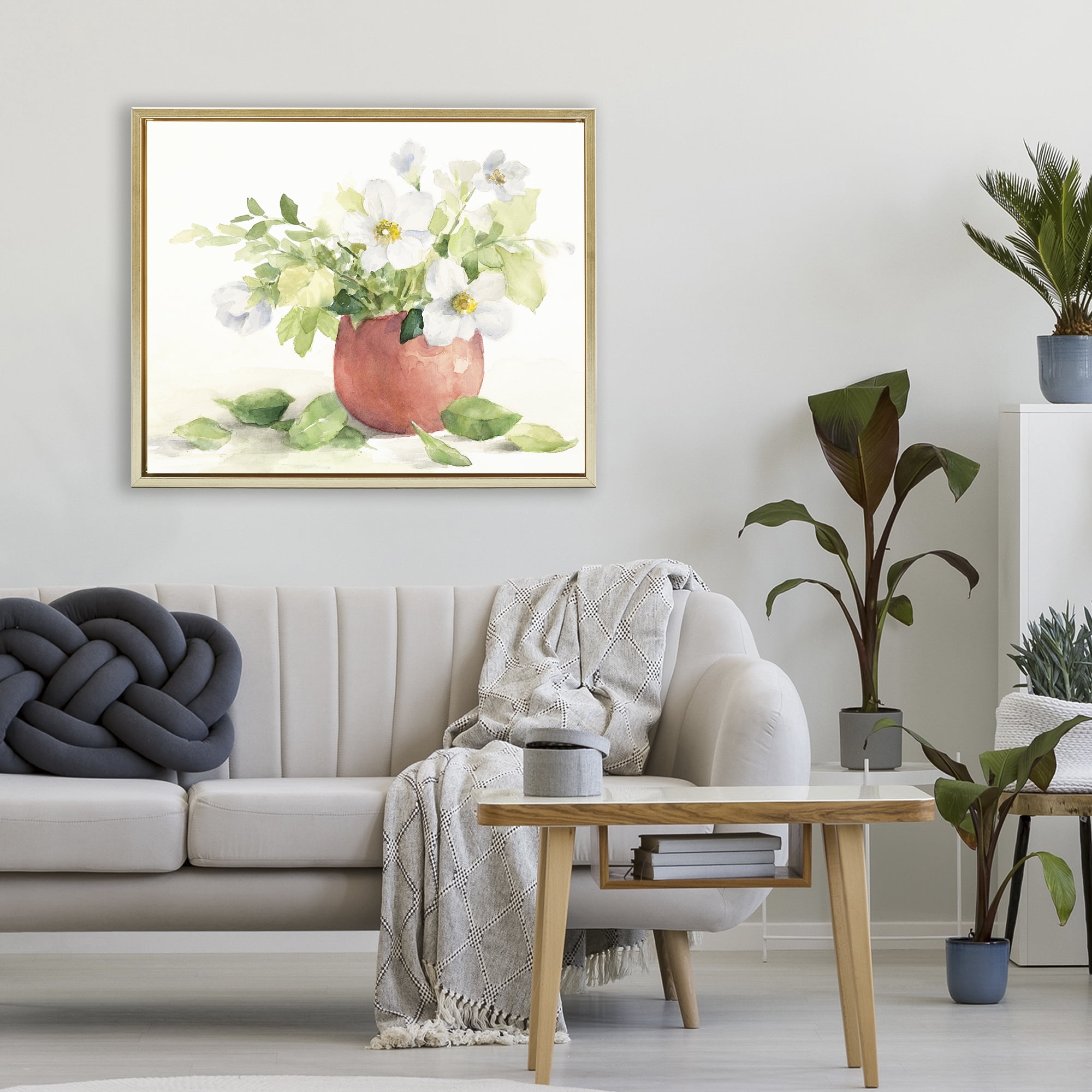 Stupell Industries White Anemones in Copper Vase Gold Framed Floater Canvas Wall Art, design by Lanie Loreth