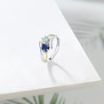 thumbnail image 4 of Gem Stone King 925 Silver and 10K Yellow Gold Round Cabochon White Simulated Opal Blue Created Sapphire and White Lab Grown Diamond 2 Stone Crossover Ring (1.12 Cttw, Size 9), 4 of 5