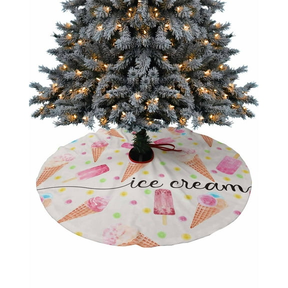 Pink Ice Cream Christmas Tree Skirt 36 Inches Large Christmas Skirt Tree, Summer Polka Dots Watercolor Tree Skirt Christmas Decorations for Fireplace Party Holidays Indoor Outdoor