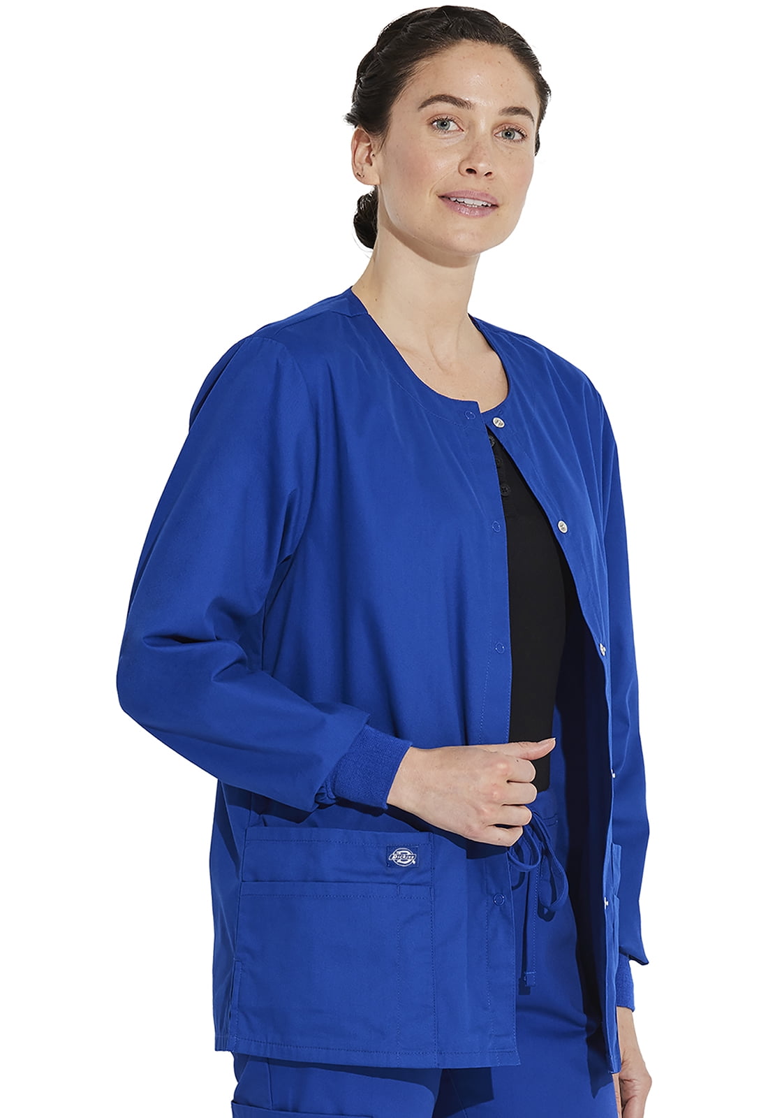 Dickies EDS Signature Medical Scrubs Warm Up Jacket for Women Snap Front Plus Size 86306