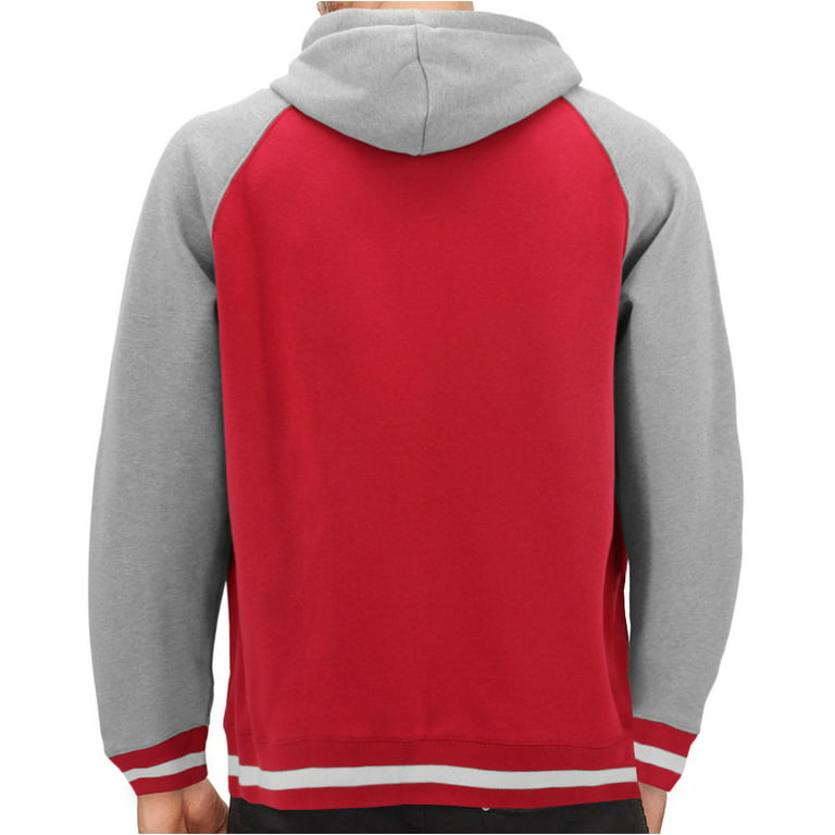Men's Fleece Varsity Sweatshirt Letterman Sports Raglan Button Up Hoodie  Jacket(Red, 2XL)