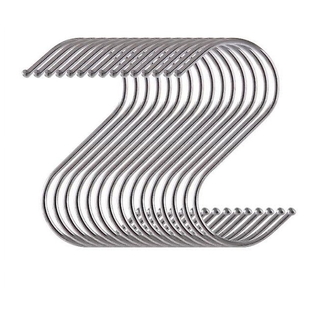 Ganchos de acero inoxidable Anillos para cortina de ducha - Paquete de 15 colgadores en forma de S Ganchos para colgar en armario Ganchos para cocina/baño/oficina para colgar una multitud de artí
