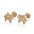 thumbnail image 1 of GIALLO | Aretes de oro 14K broquel Unicornios oro blanco y amarillo diseño en lineas GIALLO Para bebés, niñas y mujeres, 1 of 3