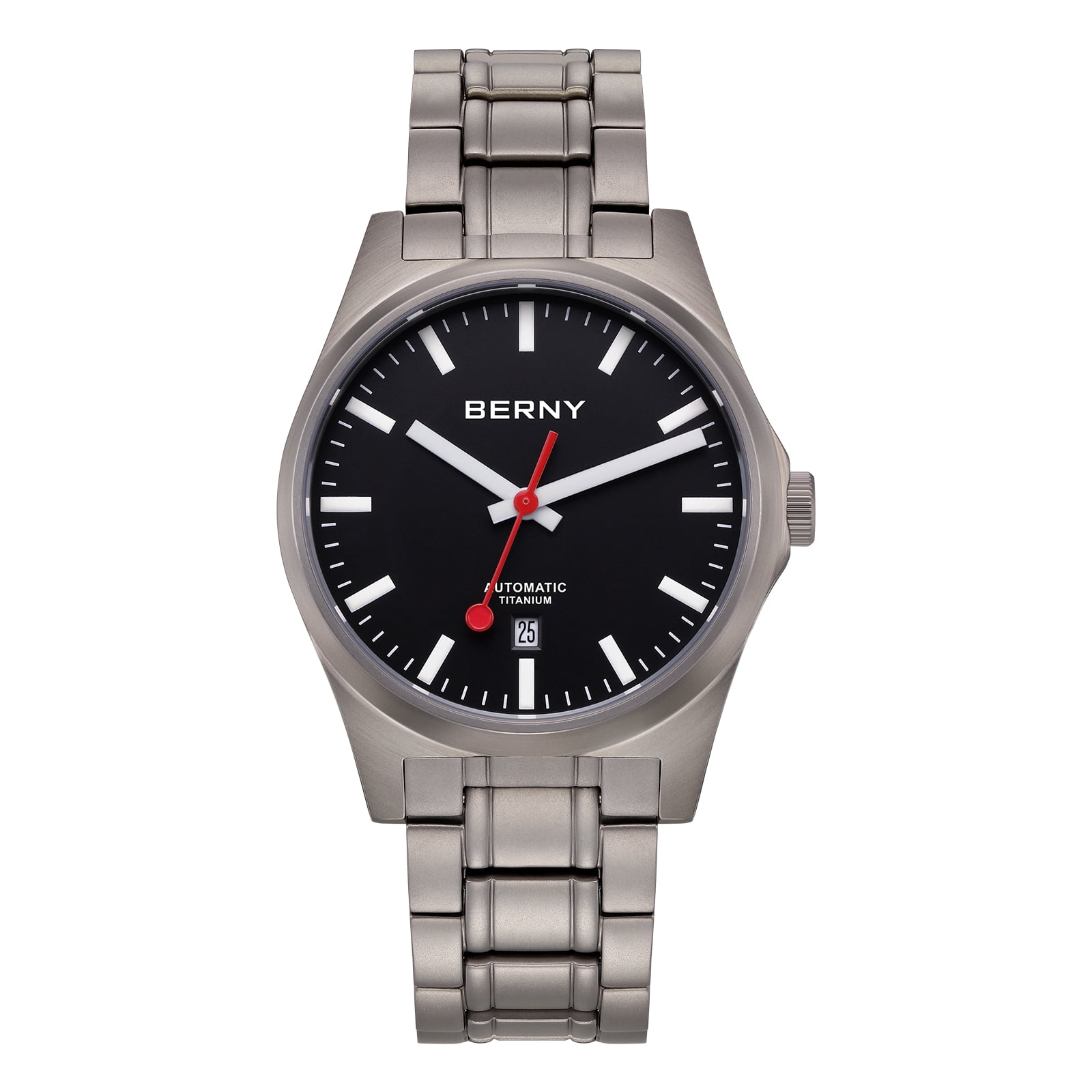 BERNY Automatic Titanium Watches for Men, Sport Casual 10ATM Waterproof Analog Mechanical Watch with Date, Super Luminous, Sapphire Crystal, Fashion Minimalist Men's Wrist Watch (Black)