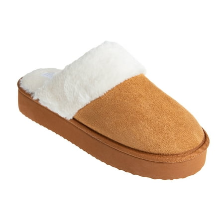 

Fifth & Luxe Closed Toe House Slippers for Women Comfortable Microsuede Outdoor Indoor Slipper with Faux Fur Collar & Outsole Platform Cognac 8