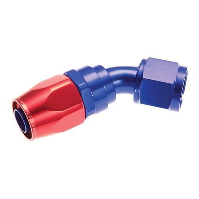 Extremo de Manguera -12 45° Femenino de Aluminio Rojo y Azul