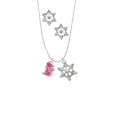 thumbnail image 2 of Delight Jewelry Silvertone Hot Pink Glitter Cat Silver tone Snowflake Charm Necklace and Stud Earrings, 2 of 4