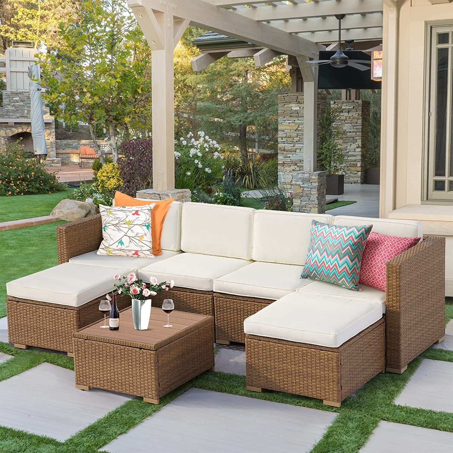 BAAA009BG EROMMY 7 Piece Modular Adjustable Patio Furniture Set with