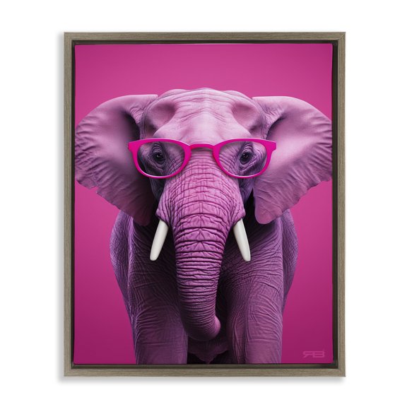 Stupell Industries Eclectic Vivid Pink Elephant Brown Floating Frame Canvas Art, 17 x 21, by RB