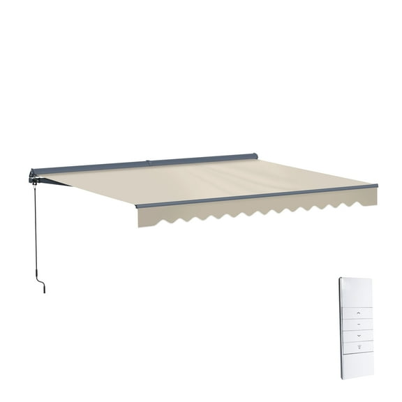 Semi-Cassette Motorized LED Luxury Patio Awning - 13 x 10 Ft - Ivory Cream - Moroccan Collection