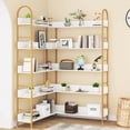 thumbnail image 3 of Casendy 5 Tiers Tall Corner Bookshelf, L Shaped Bookshelves and Bookcases Etagere Bookcase Display Storage Shelves for Living Room, Gold, 3 of 9