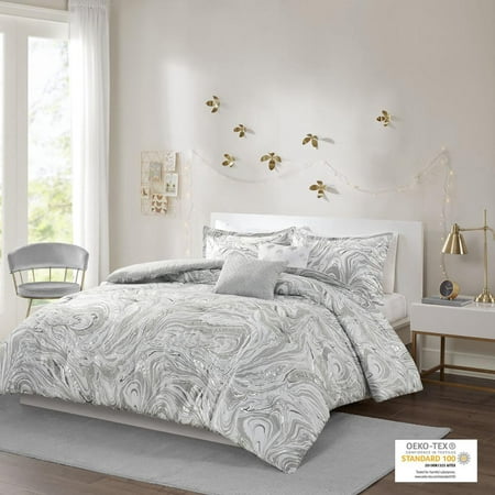 5pc Full/Queen Vanessa Metallic Printed Comforter Set - Gray/Silver