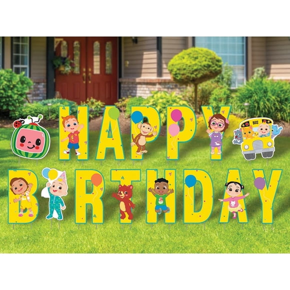 Carteles de Jardín CoComelon Feliz Cumpleaños con Estacas de Metal, Letras de 16"