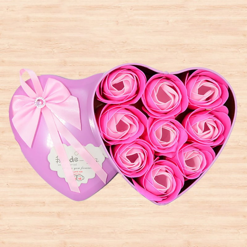 Bouquet Party Decoration Fake Flower Artificial Decor Soap Rose Heart Shapd Box 