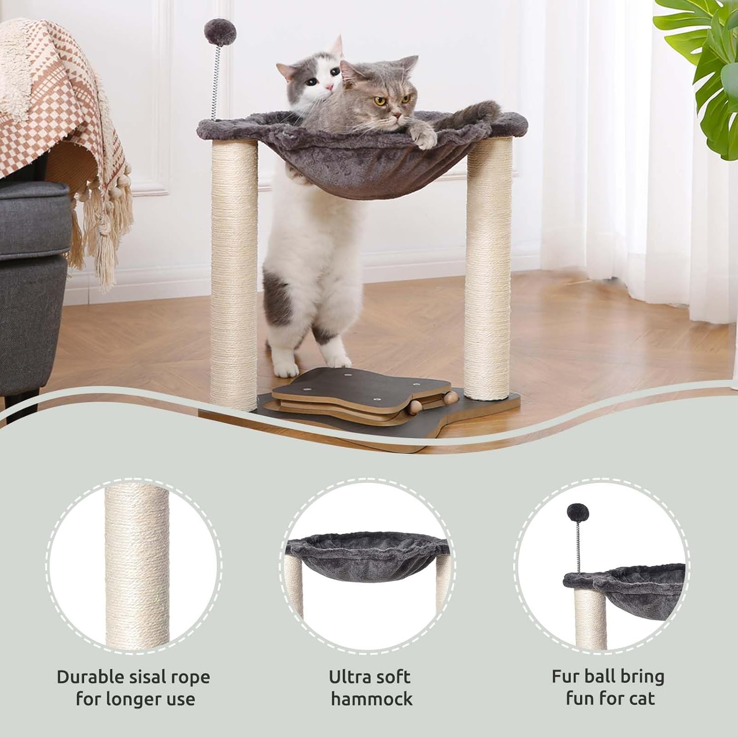 Cat Scratching Post With Hammock & Ball Track – 18" Cat Tree Tower For Indoor Cats & Kittens