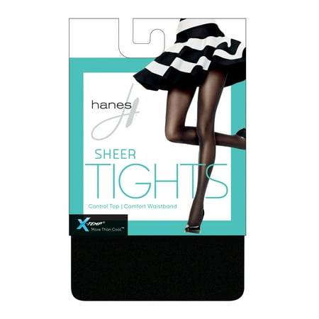 No Bind Waistband Control Top - Hanes Womens X-Temp Sheer Control Top Tights with Comfort Waistband, TL, Black