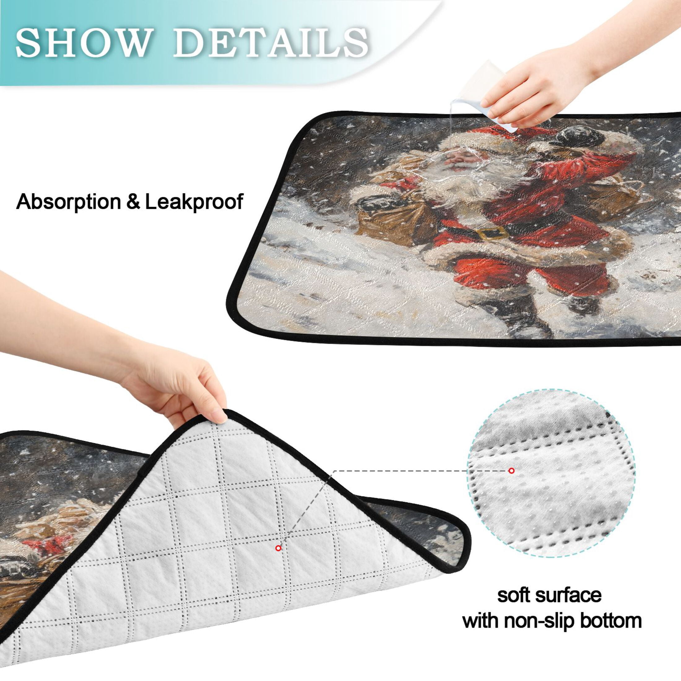 Qxltty Santa Claus Delivers Gifts in The Snow Cat litter Pads Pet Set of 3 Diaper Mats Center Anti-leakage Layer Absorbent Soft and Comfortable