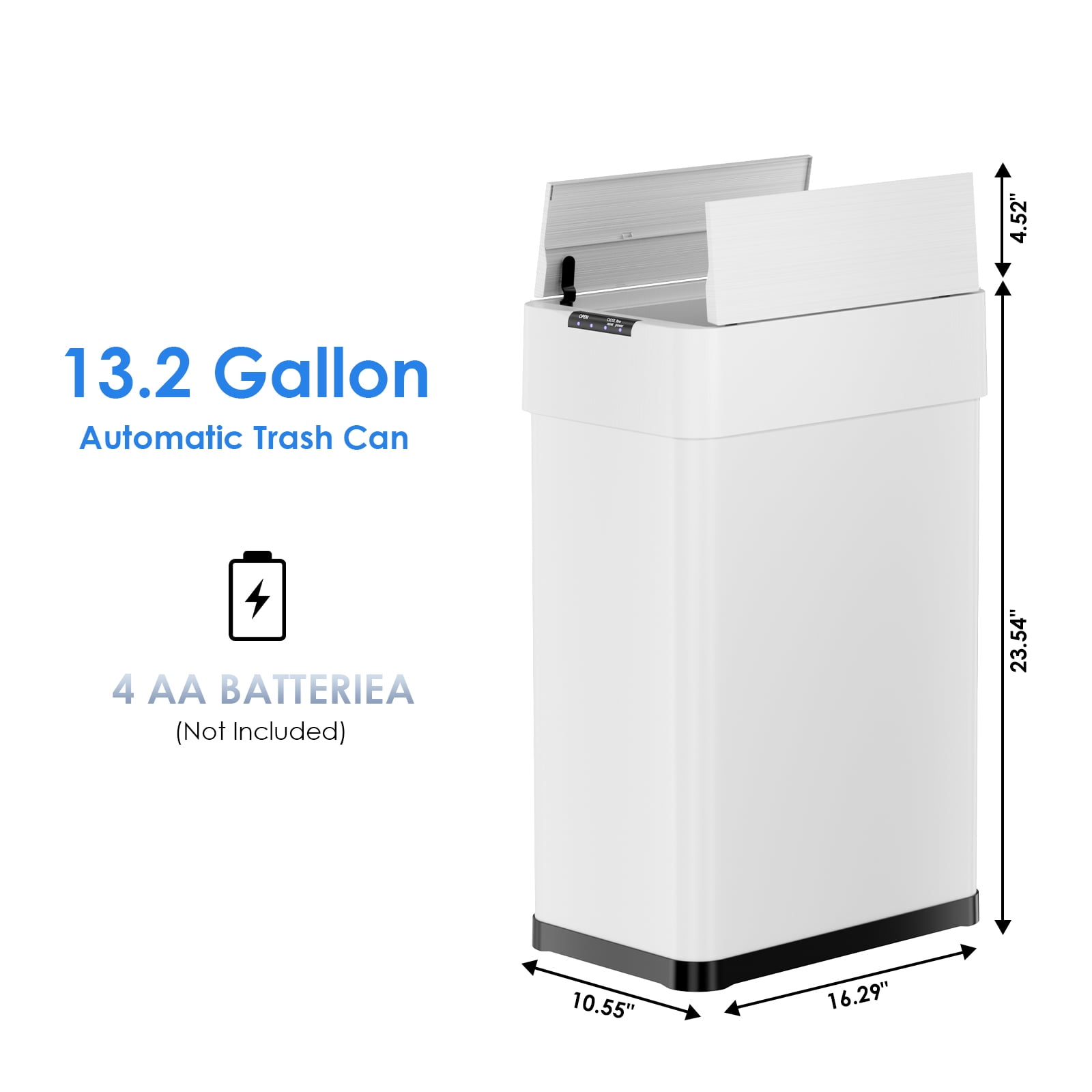Arlopu 13.2 Gallon Automatic Trash Can Touchless Motion Sensor Trash Bin Smart Garbage Can W/ Wings Open Lid