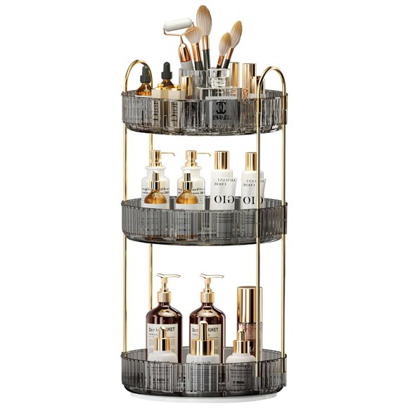 Organizador de maquillaje giratorio 360, almacenamiento de maquillaje para el cuidado de la piel de gran capacidad, organizadores de perfumes de 3 niveles, organizador de tocador cosmético con soporte