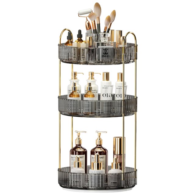 Organizador de maquillaje giratorio 360, almacenamiento de maquillaje para el cuidado de la piel de gran capacidad, organizadores de perfumes de 3 niveles, organizador de tocador cosmético con soporte