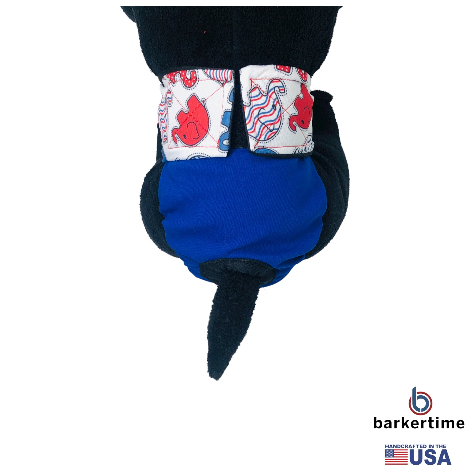 Barkertime Happy Elephants on Blue Dog Diaper