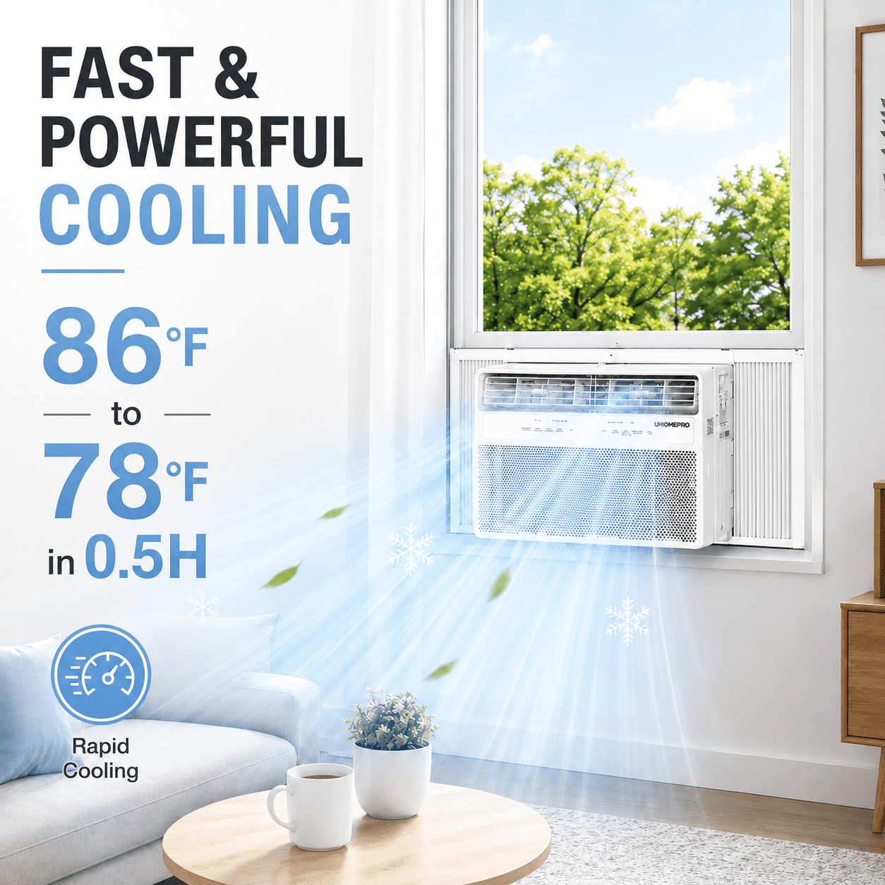 Inverter Window Air Conditioner, 10000BTU Fast Cooling Window AC Unit with Energy Saver, Sleep Mode, 4-Way Airflow, 24H Timer, for Bedroom Apartment up to 450 Sq.Ft