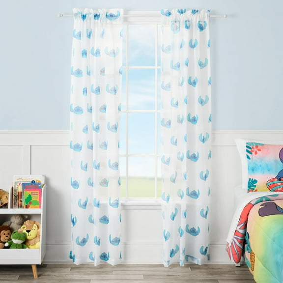 Stitch Tropical Sheer Kids Drape, 38" x 84", White, Disney