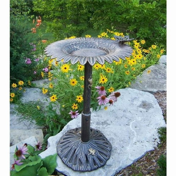 Oakland Living 5157-AB Sunflower Butterfly Bird Bath - Antique Bronze