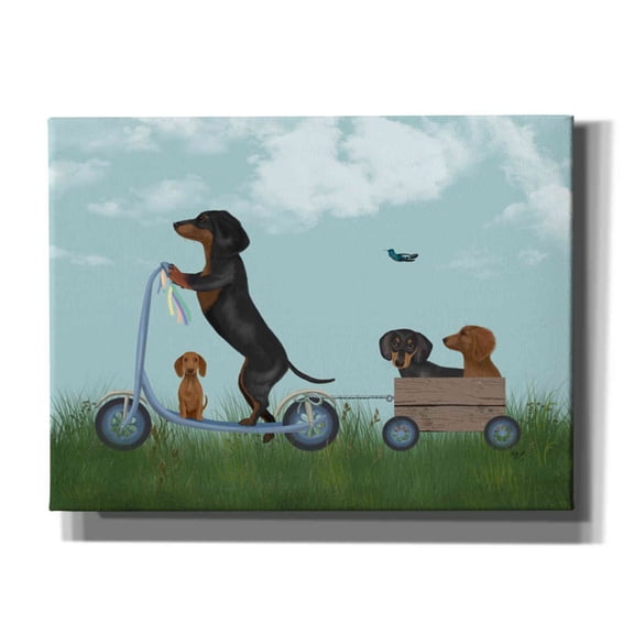 Epic Graffiti 'Dachshund Scooter' by Fab Funky Canvas Wall Art, 26"x18"