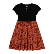 Wonder Nation Girls’ Tiered Skirt Dress with Short Sleeves, Sizes 4-18 & Plus
