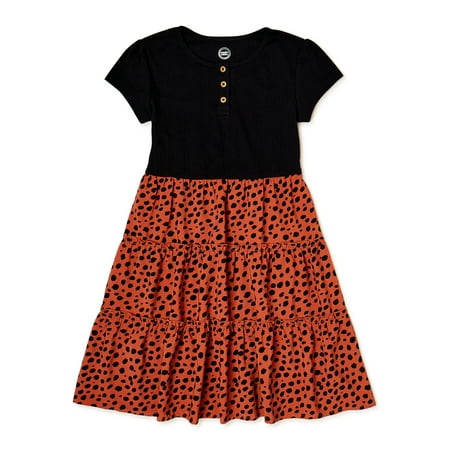 Wonder Nation Girls’ Tiered Skirt Dress with Short Sleeves, Sizes 4-18 & Plus