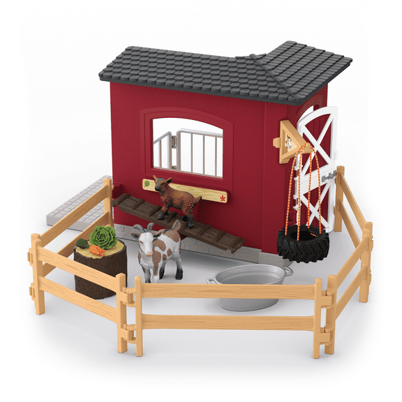 Schleich Farm World – 31PC Goat Stable Playset with 2 Goat Figures and Accessories – Farm Animal Toys - Pretend Play Barn Toy - Toddlers, Kids Ages 3  | 42726