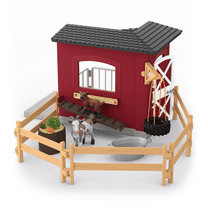 Schleich Farm World – 31PC Goat Stable Playset with 2 Goat Figures and Accessories – Farm Animal Toys - Pretend Play Barn Toy - Toddlers, Kids Ages 3 | 42726