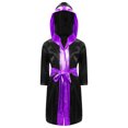 thumbnail image 1 of Moggemol Garçons Enfants Robe de Boxe Robe Longueur Complète Cape à Capuche en Satin avec Ceinture Tenue de Boxe d'Halloween Noir&Violet 12, 1 of 5
