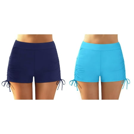 (2-Pack) 2025 New Women Plus Size High Juniors Swimsuits Bottoms Waist Bikini Bottoms Swim Briefs Beach Shorts Ruched Bottom High Cut Swim Bottom Full Coverage Swimsuit Bottom Sports Yoga