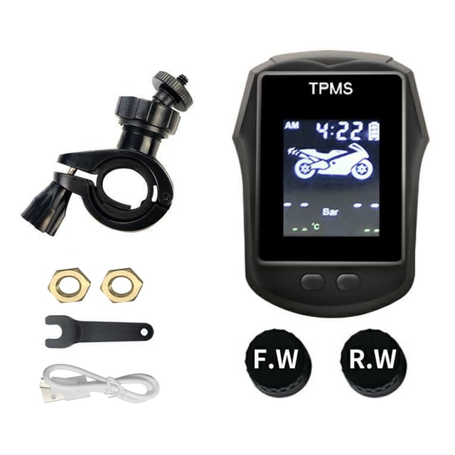 TFixolMotorcycle Exterior TPMS Wireless Tire Pressure Temperature Monitoring System USB Chargeable Large LCD Real Time Display High Accuracy