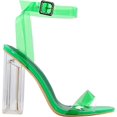 thumbnail image 2 of Cape Robbin Maria-2 Brown Clear Block High Heel Transparent Open Toe Pumps (Green, 6), 2 of 3