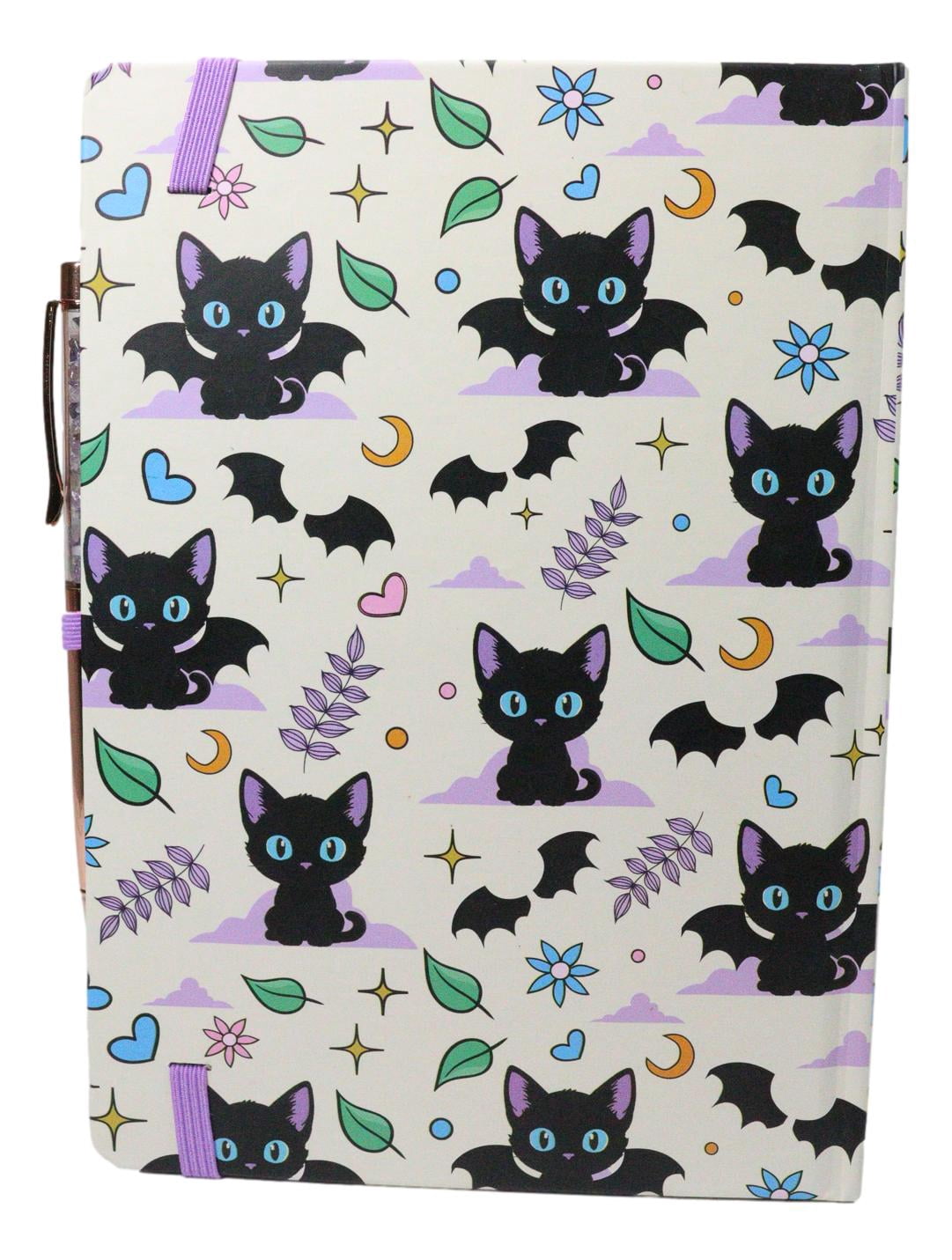 Cute And Creepy Bat Winged Cats Mystical Spell Notebook Journal Lined Page A5