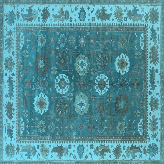 Ahgly Company Indoor Square Oriental Light Blue Traditional Area Rugs, 4' Square