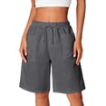 thumbnail image 2 of GIPQJK Womens Linen Shorts Vacation Lounge Wide Leg Shorts Elastic Waist Pull on Drawstring Trendy Comfy Outfits with Pockets,Gray S, 2 of 8