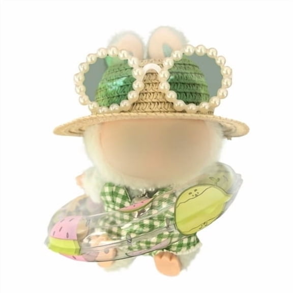 5-Piece Doll Clothes Swimsuit Set | Straw Hat, Pearl Sunglasses, Green Plaid Swimming Suit, Pearl Necklace & Swim Ring for 14-17cm Labobo Labibu (No doll)
