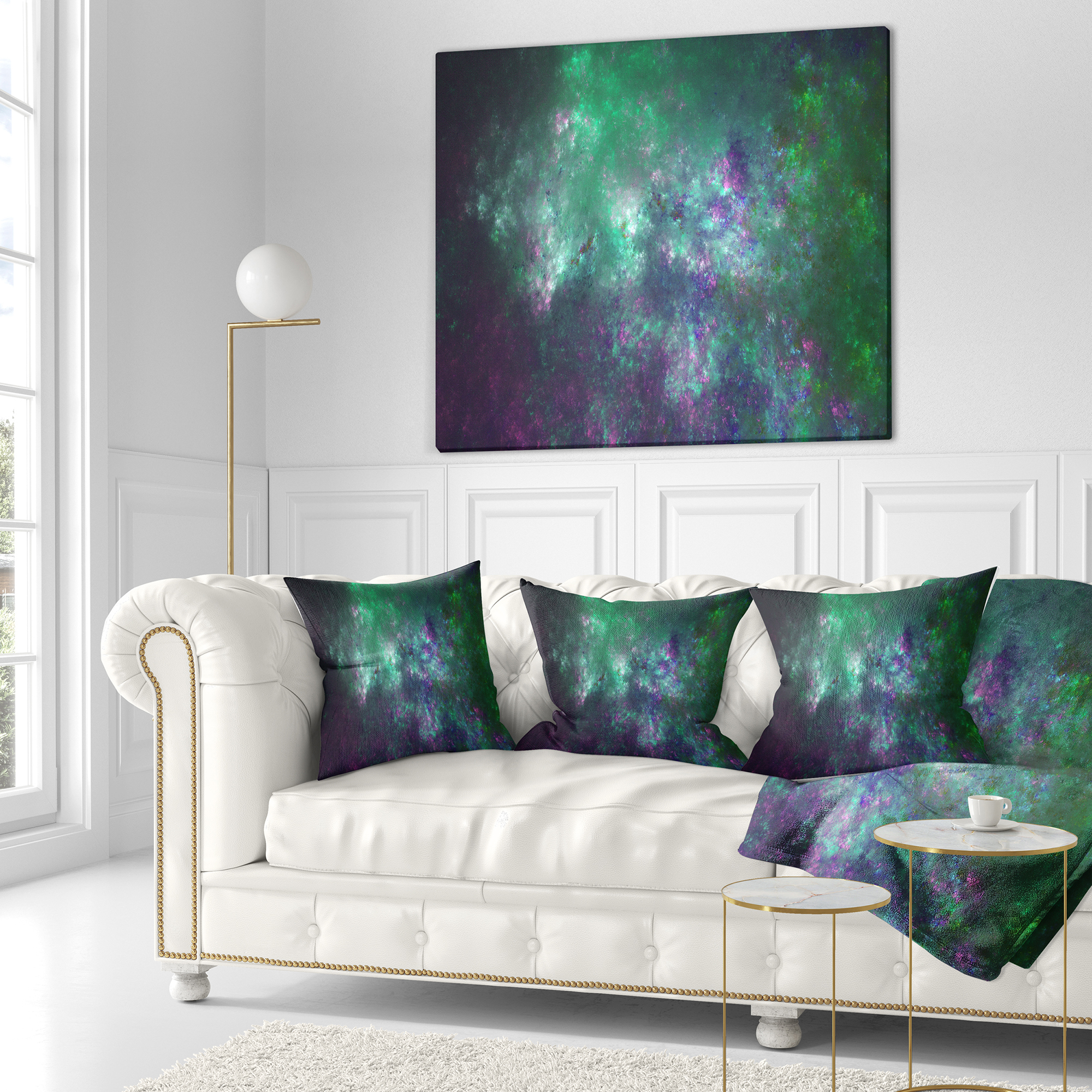Designart Green Starry Fractal Sky - Abstract Throw Pillow - 16x16