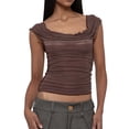 thumbnail image 3 of Women'S Cowl Neck Top Sleeveless Ruched Double Lined Crop Top T Shirts Brown M, 3 of 8