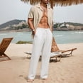 thumbnail image 4 of NKZNKZ Mens Cotton Linen Pants Elastic Waist Linen Men Pants Drawstring Loose Casual Lightweight Summer Beach Pants White XXXL, 4 of 7