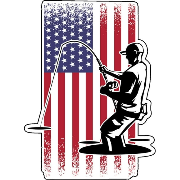 WickedGoodz American Flag Angler Vinyl Decal - Patriotic Fishing Bumper Sticker - for Laptops Tumblers Windows Cars Trucks Walls