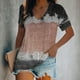 thumbnail image 2 of Camiseta de manga corta suelta con cuello en V estampada a la moda para mujer Pompotops  hkajfhjk471088, 2 of 6