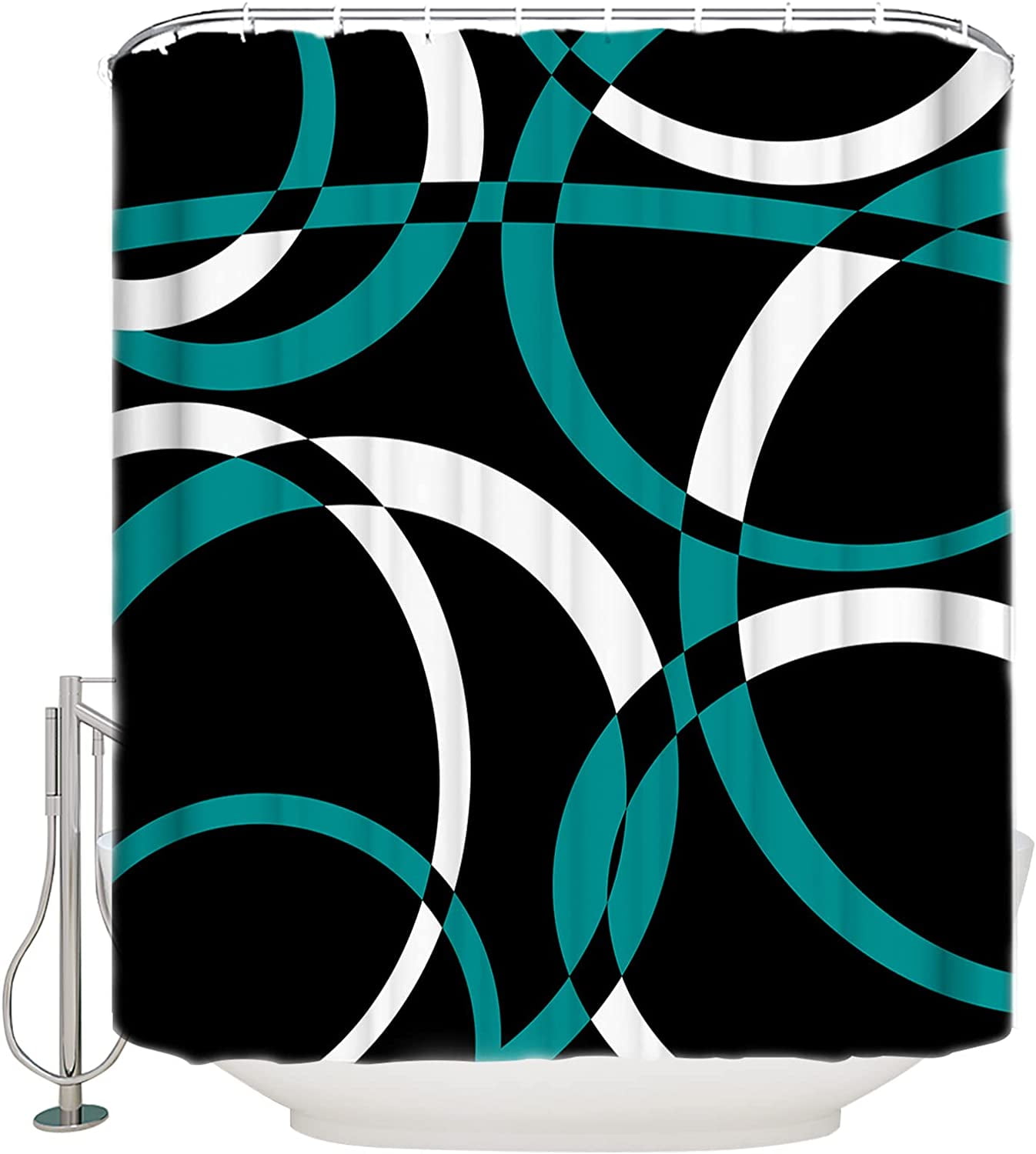 Teal Geometry Bathroom Curtain 78 Inch Shower Curtain with 12 Hooks