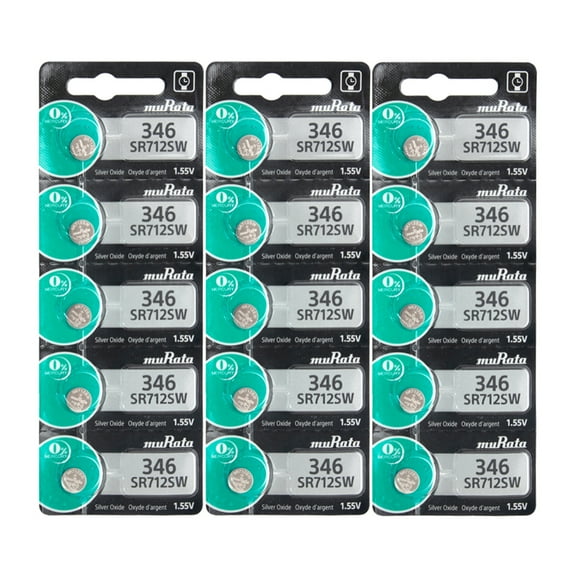 Murata 346 (SR712SW) 1.55V Silver Oxide 0% Hg Mercury Free Watch Battery (15 Batteries)